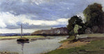  Camille Pissarro Banks of a River with Barge - Hand Painted Oil Painting