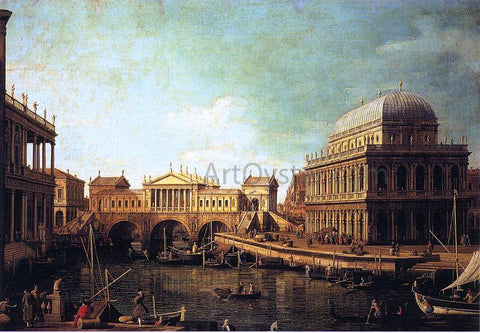  Canaletto Basilica di Vecenza and the Ponte de Rialto - Hand Painted Oil Painting