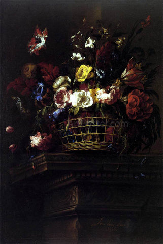  Juan De Arellano Basket of Flowers on a Plinth - Hand Painted Oil Painting