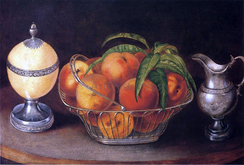  Rubens Peale Basket of Peaches with Ostrich Egg and Cream Pitcher - Hand Painted Oil Painting