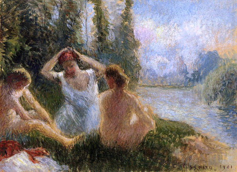  Camille Pissarro Bathers Seated on the Banks of a River - Hand Painted Oil Painting