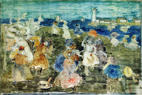 Maurice Prendergast Beach Scene with Lighthouse (also known as Children at the Seashore) - Hand Painted Oil Painting