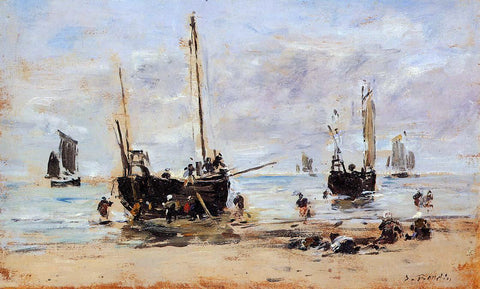  Eugene-Louis Boudin Berck, Fishermen at Low Tide - Hand Painted Oil Painting