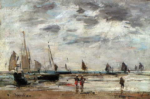  Eugene-Louis Boudin Berck, Jetty and Sailing Boats at Low Tide - Hand Painted Oil Painting