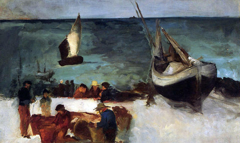  Edouard Manet Berck Seascape: Fishing Boats and Fishermen - Hand Painted Oil Painting