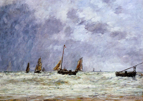  Eugene-Louis Boudin Berck, the Departure of the Boats - Hand Painted Oil Painting