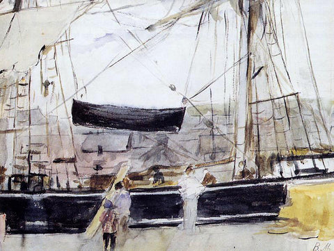  Berthe Morisot A Boat at Dock - Hand Painted Oil Painting