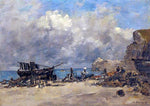  Eugene-Louis Boudin Boats at Etretat - Hand Painted Oil Painting