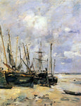  Eugene-Louis Boudin Boats at the Beach at Low Tide - Hand Painted Oil Painting