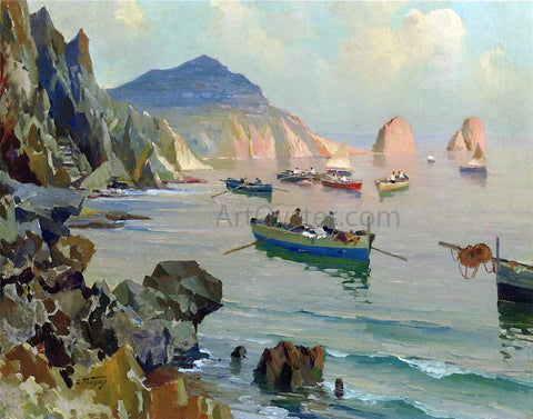  Edward Potthast Boats in a Rocky Cove - Hand Painted Oil Painting