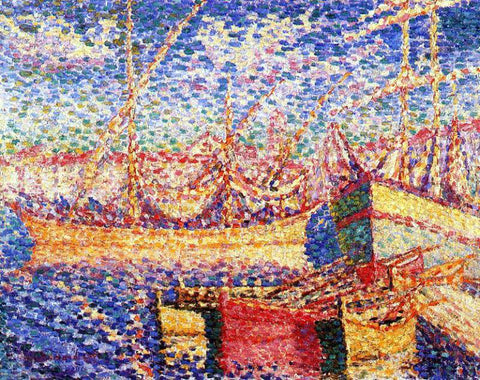  Henri Edmond Cross Boats in the Port of St. Tropez - Hand Painted Oil Painting