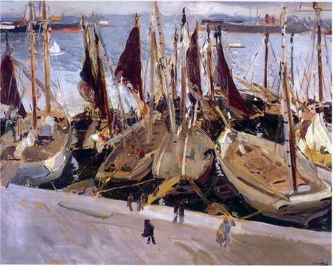  Joaquin Sorolla Y Bastida Boats in the Port, Valencia - Hand Painted Oil Painting