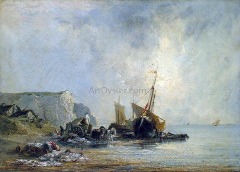  Richard Parkes Bonington Boats near the Shore of Normandy - Hand Painted Oil Painting