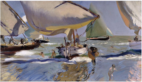  Joaquin Sorolla Y Bastida Boats on the beach - Hand Painted Oil Painting