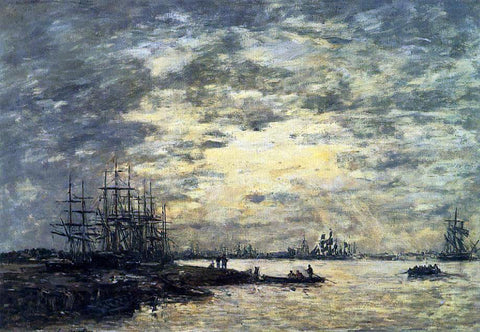  Eugene-Louis Boudin Bordeaux, Boats on the Garonne - Hand Painted Oil Painting