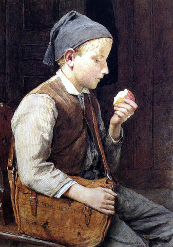  Albert Anker Boy Eating an Apple - Hand Painted Oil Painting