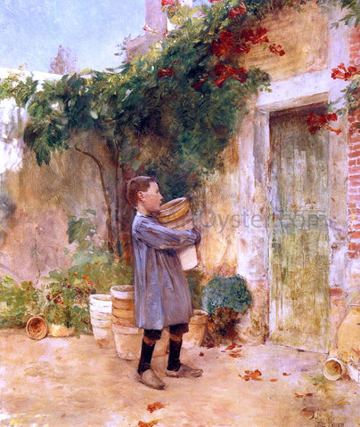  Frederick Childe Hassam Boy with Flower Pots - Hand Painted Oil Painting