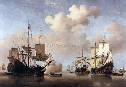  The Younger Willem Van de  Velde Calm: Dutch Ships Coming to Anchor - Hand Painted Oil Painting