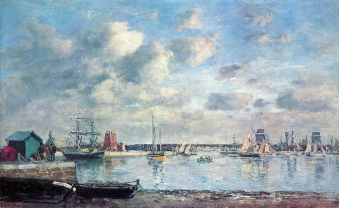  Eugene-Louis Boudin Camaret, Boats in the Harbor - Hand Painted Oil Painting