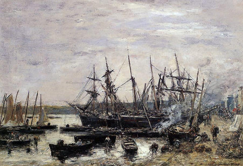  Eugene-Louis Boudin Camaret, Fishing Boats at Dock - Hand Painted Oil Painting