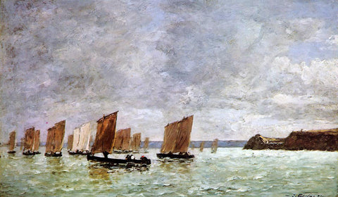  Eugene-Louis Boudin Camaret, Fishing Boats off the Shore - Hand Painted Oil Painting