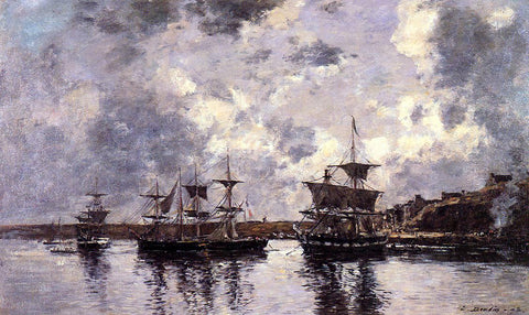  Eugene-Louis Boudin Camaret, Three Masters Anchored in the Harbor - Hand Painted Oil Painting