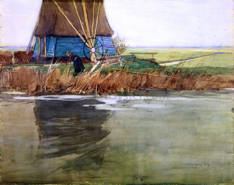  Charles H Woodbury Canal Scene, Holland - Hand Painted Oil Painting