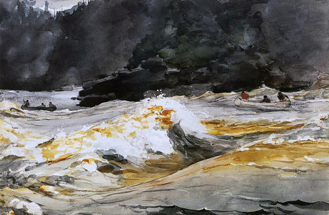  Winslow Homer Canoes in Rapids, Saguenay River - Hand Painted Oil Painting