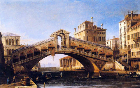  Canaletto Capriccio of the Rialto Bridge with the Lagoon Beyond - Hand Painted Oil Painting