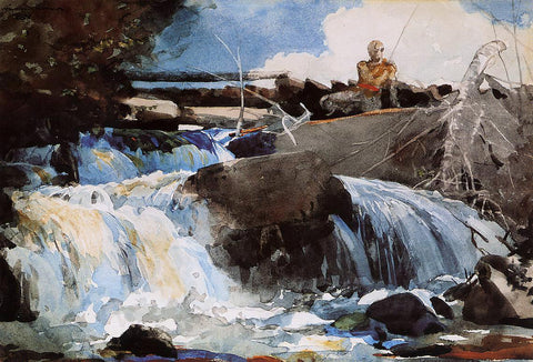  Winslow Homer Casting in the Falls - Hand Painted Oil Painting