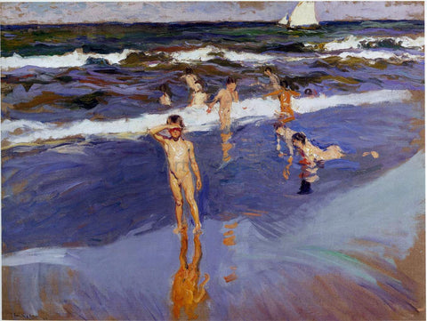  Joaquin Sorolla Y Bastida Children in the Sea, Valencia Beach - Hand Painted Oil Painting