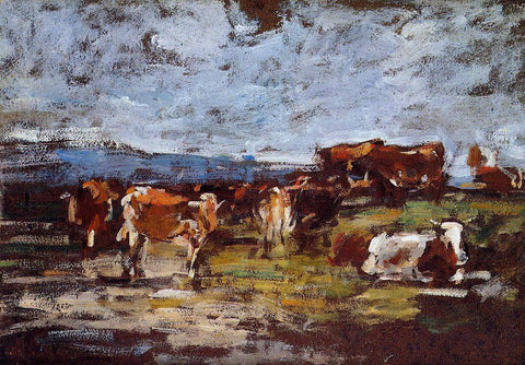  Eugene-Louis Boudin Cows in Pasture - Hand Painted Oil Painting