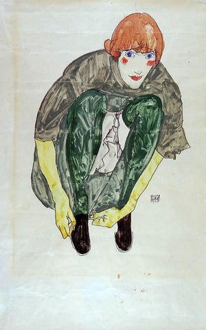  Egon Schiele Crouching Figure (also known as Valerie Neuzil) - Hand Painted Oil Painting