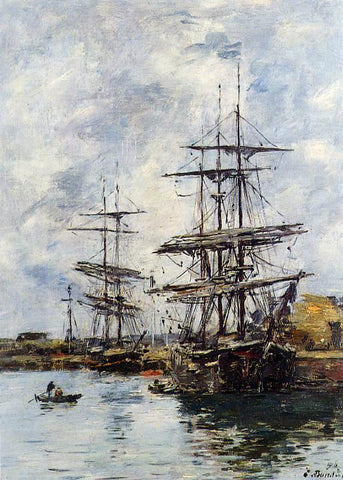  Eugene-Louis Boudin Deauville, Ships at Dock - Hand Painted Oil Painting