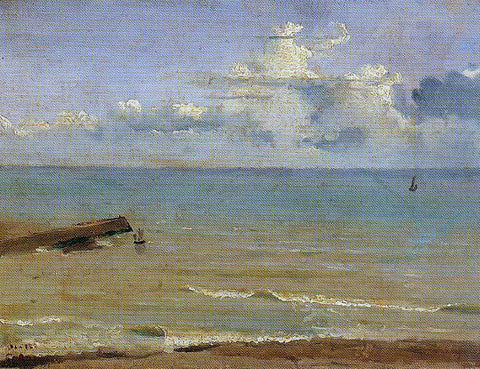  Jean-Baptiste-Camille Corot Dieppe - End of a Pier and the Sea - Hand Painted Oil Painting