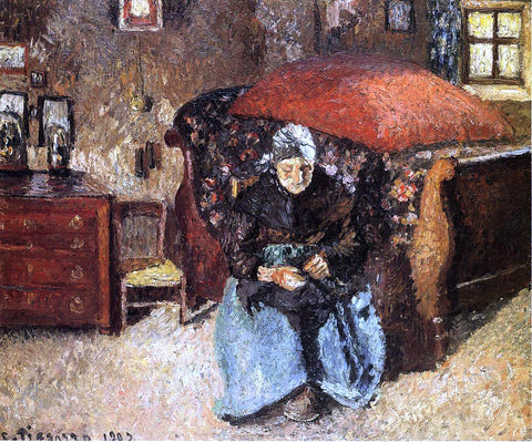  Camille Pissarro Elderly Woman Mending Old Clothes, Moret - Hand Painted Oil Painting