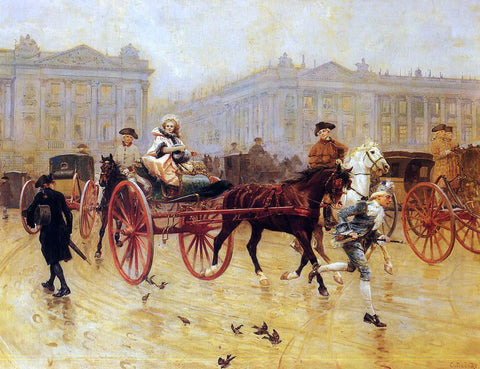  Charles-Edouard Delort Elegant Figures in the Place de la Concorde - Hand Painted Oil Painting
