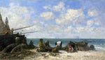  Eugene-Louis Boudin Etretat: Fishermen on the Beach - Hand Painted Oil Painting