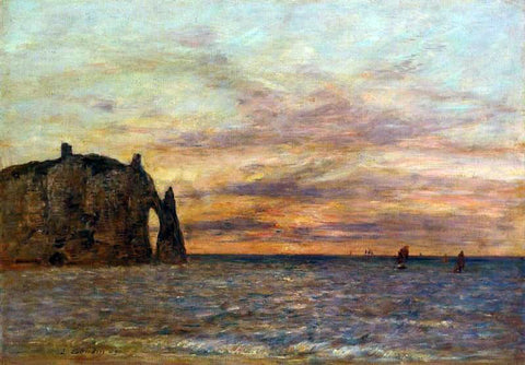  Eugene-Louis Boudin Etretat: the Falaise d'Aval at Sunset - Hand Painted Oil Painting