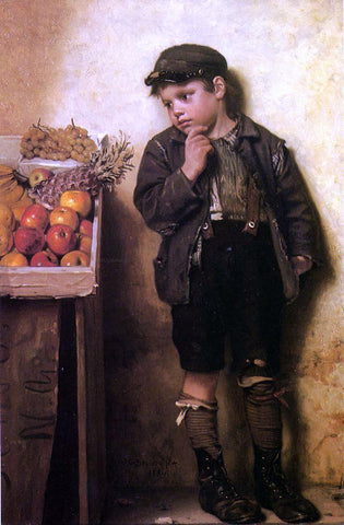  John George Brown Eying the Fruit Stand - Hand Painted Oil Painting