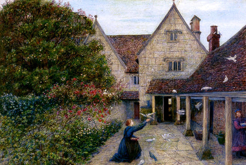 Maria Spartali Stillman Feeding The Doves At Kelmscott Manor, Oxfordshire - Hand Painted Oil Painting