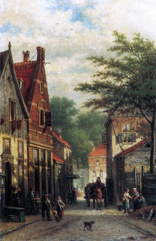  Georgius Heerebaart Figures in a Dutch Town - Hand Painted Oil Painting