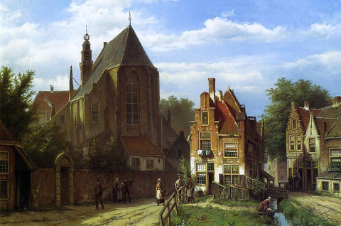  Willem Koekkoek Figures in a Dutch Town - Hand Painted Oil Painting