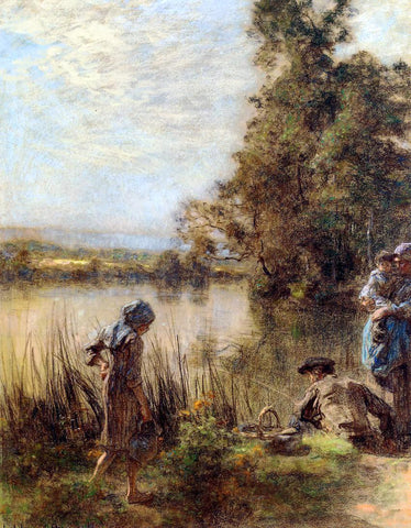  Leon Augustin L'hermitte) Fisherman and His Family - Hand Painted Oil Painting