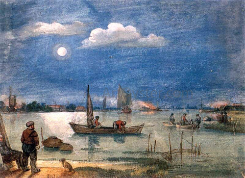 Hendrick Avercamp Fishermen by Moonlight - Hand Painted Oil Painting
