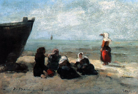  Eugene-Louis Boudin Fisherwives Waiting for the Boats to Return - Hand Painted Oil Painting