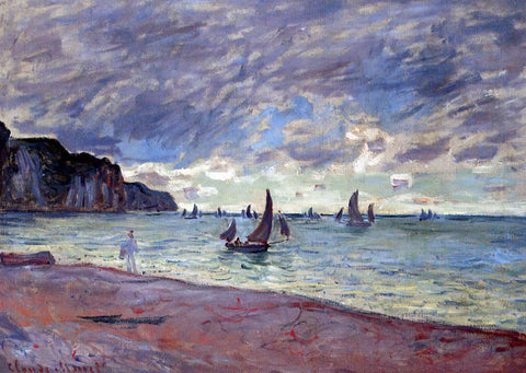  Claude Oscar Monet Fishing Boats by the Beach and the Cliffs of Pourville - Hand Painted Oil Painting