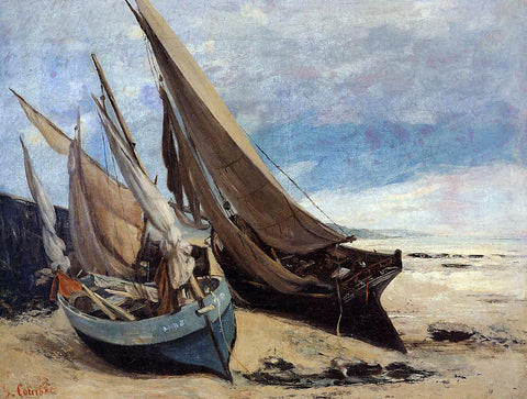  Gustave Courbet Fishing Boats on the Deauville Beach - Hand Painted Oil Painting