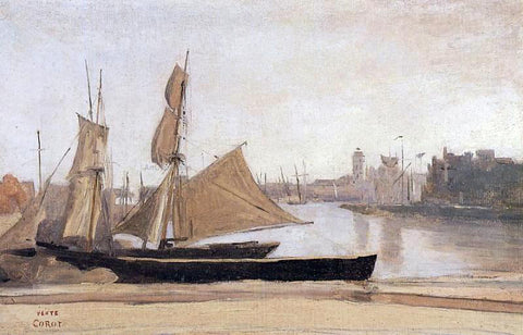  Jean-Baptiste-Camille Corot Fishing Boats Tied to the Wharf - Hand Painted Oil Painting