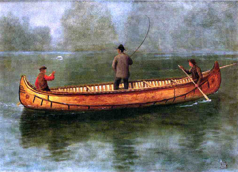  Albert Bierstadt Fishing from a Canoe - Hand Painted Oil Painting